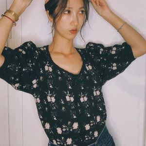 Rouje Floral Wool Button Front Sally Cardigan Sweater